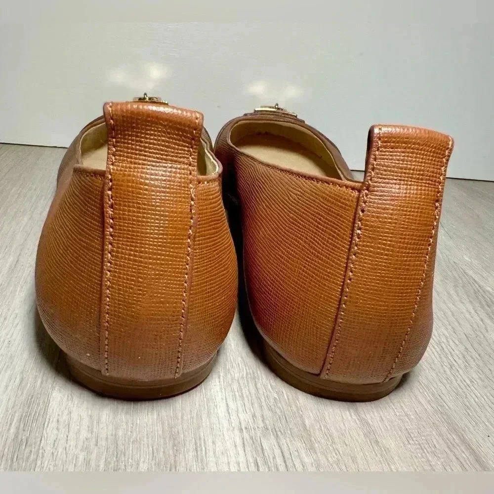 Michael Kors Women Brown Leather Ballet Flats Lock Logo MK Accent Size 8M - Picture 6 of 8